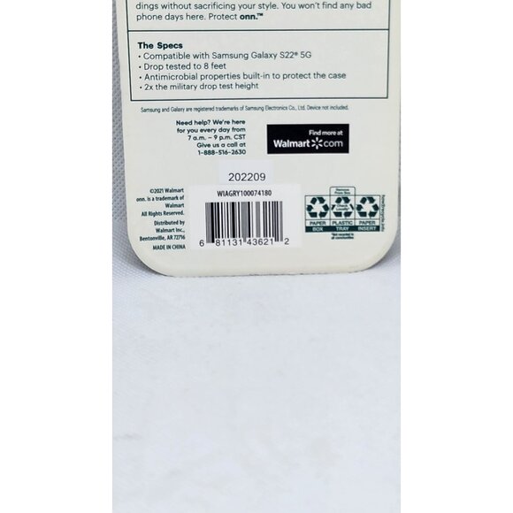 Samsung Galaxy S22 5G Onn Protect 8' Drop Protection Case | Raised Side Grip - Picture 5 of 6